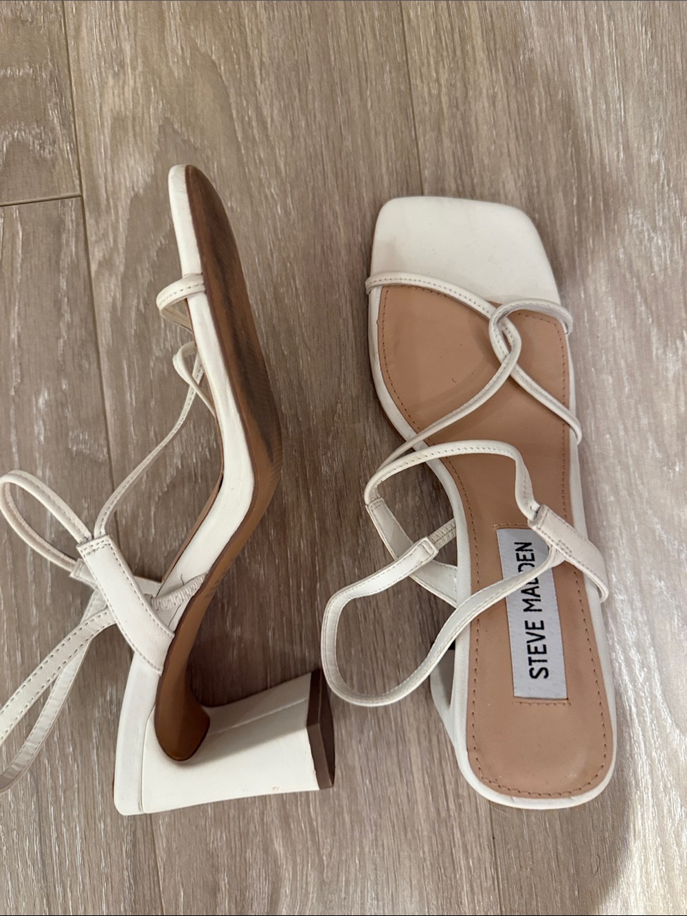 Steve Madden Cream/White Strappy Square-Toe Heels - Picture 2 of 2